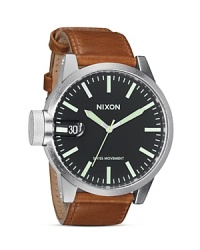 Finished by a handsome leather band, a minimalist Nixon watch makes an effortless statement. It features custom Swiss-made movement for increased functionality. Finished by a handsome leather band, a minimalist Nixon watch makes an effortless statement. It features custom Swiss-made movement for increased functionality.