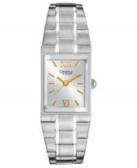 A square design gets a stylish twist with golden hues on this Caravelle by Bulova watch. A square design gets a stylish twist with golden hues on this Caravelle by Bulova watch.