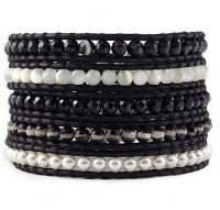 Chan Luu Cream Pearl Mix Wrap Bracelet on Black Leather Chan Luu Cream Pearl Mix Wrap Bracelet on Black Leather