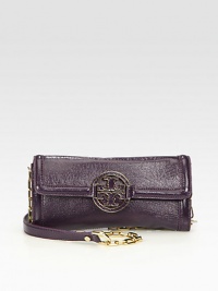 A signature emblem on a luxurious crinkled leather style with a soft sheen and radiant hardware.Detachable chain and leather adjustable shoulder strap, 22½ dropMagnetic snap closureOne outside open pocketOne inside open pocketCotton lining9½W X 4½H X 1½DImported Please note: Hardware color varies by bag. A signature emblem on a luxurious crinkled leather style with a soft sheen and radiant hardware.Detachable chain and leather adjustable shoulder strap, 22½ dropMagnetic snap closureOne outside open pocketOne inside open pocketCotton lining9½W X 4½H X 1½DImported Please note: Hardware color varies by bag.