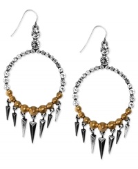 Points well taken. This pair of earrings from RACHEL Rachel Roy is crafted from gold-tone and silver-tone mixed metal with glass stones. Spikes place this pair on the cutting edge. Approximate drop: 2-3/4 inches. Approximate diameter: 1-1/2 inches. Points well taken. This pair of earrings from RACHEL Rachel Roy is crafted from gold-tone and silver-tone mixed metal with glass stones. Spikes place this pair on the cutting edge. Approximate drop: 2-3/4 inches. Approximate diameter: 1-1/2 inches.