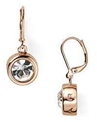 Twinkling crystals and a romantic rose gold plated setting give these shapely T Tahari leverback danglers wear-with-everything versatility. Twinkling crystals and a romantic rose gold plated setting give these shapely T Tahari leverback danglers wear-with-everything versatility.