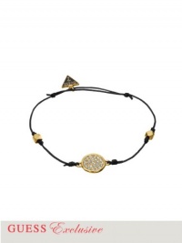 GUESS Gold-Tone Wax Cord Crystal Disc Bracelet, GOLD GUESS Gold-Tone Wax Cord Crystal Disc Bracelet, GOLD
