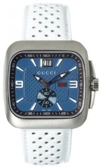 Gucci Men's YA131304 Gucci Coupé Blue/Black Dial White Leather Watch Gucci Men's YA131304 Gucci Coupé Blue/Black Dial White Leather Watch