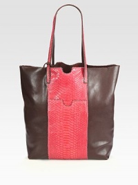 A roomy style in supple leather with a bold, luxurious python center and a detachable suede pouch.Double shoulder straps, 10½ dropOpen topOne outside open pocketOne suede zip pouchOne inside open pocketSuede lining13W X 15H X 5¾DImported A roomy style in supple leather with a bold, luxurious python center and a detachable suede pouch.Double shoulder straps, 10½ dropOpen topOne outside open pocketOne suede zip pouchOne inside open pocketSuede lining13W X 15H X 5¾DImported