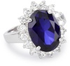 CZ by Kenneth Jay Lane Rhodium-Plated Oval Sapphire-Color Cubic Zirconia Ring, Size 7