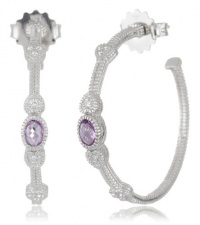 Judith Ripka Ambrosia Oval Stone and Hearts Purple Hoop Earrings Judith Ripka Ambrosia Oval Stone and Hearts Purple Hoop Earrings