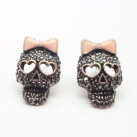 DaisyJewel Pretty Punk Love Glam: Top Seller Betsey Johnson Marcasite Slayer / Reaper Pink Enamel Bow and Black Crystal Encrusted Sugar Skull Calavera Stud Earrings with Heart Shaped Eyes - Skin-Safe Bronze & Gunmetal Alloy DaisyJewel Pretty Punk Love Glam: Top Seller Betsey Johnson Marcasite Slayer / Reaper Pink Enamel Bow and Black Crystal Encrusted Sugar Skull Calavera Stud Earrings with Heart Shaped Eyes - Skin-Safe Bronze & Gunmetal Alloy