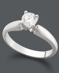 A solo diamond makes a stunning statement. Crafted in 14k white gold, engagement ring features a certified, round-cut solitaire diamond (5/8 ct. t.w.). A solo diamond makes a stunning statement. Crafted in 14k white gold, engagement ring features a certified, round-cut solitaire diamond (5/8 ct. t.w.).
