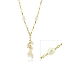 Vermeil (24k Gold over Sterling Silver) Leaf Link Genuine Freshwater Cultured Oval Pearl Cluster Dangle Long Y Necklace Vermeil (24k Gold over Sterling Silver) Leaf Link Genuine Freshwater Cultured Oval Pearl Cluster Dangle Long Y Necklace