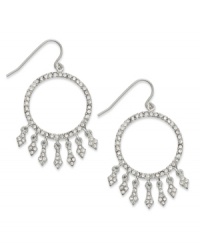 Piercing fashion from Lauren Ralph Lauren. These shimmering hoop earrings point the way with arrow-drop accents and pave embellishments. Crafted in rhodium-plated brass. Approximate drop: 1-1/2 inches. Approximate diameter: 1 inch. Piercing fashion from Lauren Ralph Lauren. These shimmering hoop earrings point the way with arrow-drop accents and pave embellishments. Crafted in rhodium-plated brass. Approximate drop: 1-1/2 inches. Approximate diameter: 1 inch.