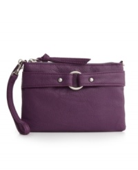 Store all your essentials in this sleek wristlet from American Rag. Clean lines and polished silvertone hardware create a simplistically refined look. Store all your essentials in this sleek wristlet from American Rag. Clean lines and polished silvertone hardware create a simplistically refined look.