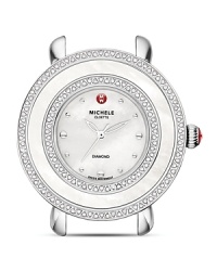 A modern take on luxury: Diamonds highlight this Michele watch with an elegant mother-of-pearl dial. Personalize your timepiece with a range of bracelets and straps. A modern take on luxury: Diamonds highlight this Michele watch with an elegant mother-of-pearl dial. Personalize your timepiece with a range of bracelets and straps.