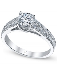 Tell a story with this symbolic style. This My Diamond Story engagement ring features a stunning, certified round-cut diamond (1-1/2 ct. t.w.) surrounded by two rows of smaller round-cut diamonds. Crafted in 18k white gold. Tell a story with this symbolic style. This My Diamond Story engagement ring features a stunning, certified round-cut diamond (1-1/2 ct. t.w.) surrounded by two rows of smaller round-cut diamonds. Crafted in 18k white gold.