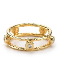 The effortless glamour of this Melinda Maria ring shines on, crafted of 14-karat gold plated metal with a smattering of stones. Wear it alone or stack it with simple bands. The effortless glamour of this Melinda Maria ring shines on, crafted of 14-karat gold plated metal with a smattering of stones. Wear it alone or stack it with simple bands.
