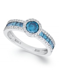 You'll really dig these blues. This sparkling ring from Bella Bleu By EFFY Collection highlights round-cut blue diamonds (1/2 ct. t.w.) and white diamonds (1/2 ct. t.w.) in 14k white gold. Approximate diameter (center): 1/8 inch. You'll really dig these blues. This sparkling ring from Bella Bleu By EFFY Collection highlights round-cut blue diamonds (1/2 ct. t.w.) and white diamonds (1/2 ct. t.w.) in 14k white gold. Approximate diameter (center): 1/8 inch.