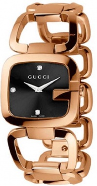 Rose Gold Tone Stainless Steel G-Gucci Black Dial Diamond Hour Markers Rose Gold Tone Stainless Steel G-Gucci Black Dial Diamond Hour Markers