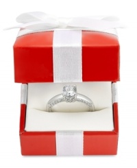 Make the moment that much more magical. This stunning engagement ring features a round-cut diamond at center, with a row of round-cut diamonds (1-1/2 ct. t.w.) tucked inside the band. Set in 14k white gold. Make the moment that much more magical. This stunning engagement ring features a round-cut diamond at center, with a row of round-cut diamonds (1-1/2 ct. t.w.) tucked inside the band. Set in 14k white gold.