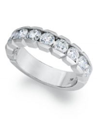 The perfect blend of sparkle and shape, this unique box band ring features X round-cut diamonds (1-1/2 ct. t.w.) in 18k white gold. The perfect blend of sparkle and shape, this unique box band ring features X round-cut diamonds (1-1/2 ct. t.w.) in 18k white gold.