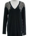 Michael Kors Black Cotton Blend V-Neck Sweater with Silver Stud Accents Medium