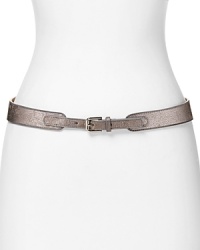 Cole Haan shapes your look this season with a simply styled leather belt, which closes with a glossy adjustable buckle. Cole Haan shapes your look this season with a simply styled leather belt, which closes with a glossy adjustable buckle.