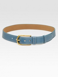 A classic, leather style with a curved, metal buckle and logo stamped belt keeper. Width, about 1¼Made in Italy A classic, leather style with a curved, metal buckle and logo stamped belt keeper. Width, about 1¼Made in Italy