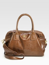 Glossy leather in a semi-slouchy style with a versatile detachable strap.Double top handles, 4½ dropDetachable adjustable shoulder strap, 15-29 dropTop zip closureOne inside zip pocketTwo inside open pocketsCanvas lining13W X 10H X 5½DImported Glossy leather in a semi-slouchy style with a versatile detachable strap.Double top handles, 4½ dropDetachable adjustable shoulder strap, 15-29 dropTop zip closureOne inside zip pocketTwo inside open pocketsCanvas lining13W X 10H X 5½DImported