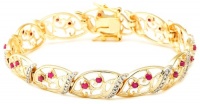 18k Yellow Gold Plated Sterling Silver Ruby and Diamond Accent Bracelet, 7.25 18k Yellow Gold Plated Sterling Silver Ruby and Diamond Accent Bracelet, 7.25