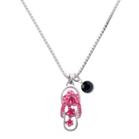 Hot Pink Open Plumeria Flower Flip Flop Charm Necklace with Jet Black Crystal Drop Hot Pink Open Plumeria Flower Flip Flop Charm Necklace with Jet Black Crystal Drop