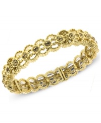 A lovely Victorian-inspired design by 2028. This stretch bracelet features shimmering glass crystal accents in an intricate setting. Crafted in gold tone mixed metal. Stretches to fit wrist. Approximate length: 7 inches. A lovely Victorian-inspired design by 2028. This stretch bracelet features shimmering glass crystal accents in an intricate setting. Crafted in gold tone mixed metal. Stretches to fit wrist. Approximate length: 7 inches.