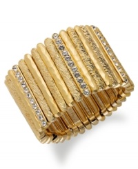 Gilded glamour. This cuff bracelet from Alfani is crafted from gold-tone mixed metal with glass crystal accents adding luster. Approximate diameter: 3-1/2 inches. Gilded glamour. This cuff bracelet from Alfani is crafted from gold-tone mixed metal with glass crystal accents adding luster. Approximate diameter: 3-1/2 inches.