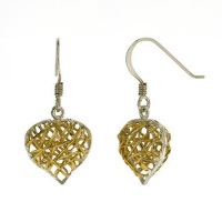 1/2 Inch Sterling Silver Heart Shape Dangle Earrings With 14K Gold Plating 1/2 Inch Sterling Silver Heart Shape Dangle Earrings With 14K Gold Plating