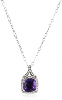 Badgley Mischka Fine Jewelry White and Champagne Diamonds Cushion Cut Amethyst Pendant Necklace Badgley Mischka Fine Jewelry White and Champagne Diamonds Cushion Cut Amethyst Pendant Necklace