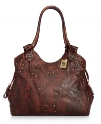 Stay a step ahead of the crowd with this hipster-chic style from Frye, featuring rich distressed leather and studded detailing. Ultra-spacious and pocket-lined, it's destined to be your new fab favorite. Stay a step ahead of the crowd with this hipster-chic style from Frye, featuring rich distressed leather and studded detailing. Ultra-spacious and pocket-lined, it's destined to be your new fab favorite.