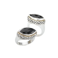 925 Silver & Faceted Onyx Marquise Ring with 18k Gold Accents- Sizes 6-8 925 Silver & Faceted Onyx Marquise Ring with 18k Gold Accents- Sizes 6-8