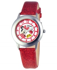 Polka dots and bows! Featuring iconic Disney character, Minnie Mouse, this glittering watch flaunts a sparkling design. Polka dots and bows! Featuring iconic Disney character, Minnie Mouse, this glittering watch flaunts a sparkling design.