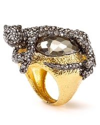 Animal influences play muse to this more-is-more cocktail ring, topped by a pyrite stone and crystal bedecked panther. By Alexis Bittar. Animal influences play muse to this more-is-more cocktail ring, topped by a pyrite stone and crystal bedecked panther. By Alexis Bittar.