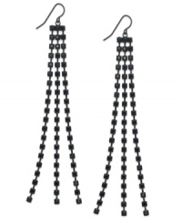 Black is beautiful, times three. This pair of earrings from Bar III features tiny black accents in a postmodern pattern for a touch of understated elegance. Approximate drop: 4 inches. Black is beautiful, times three. This pair of earrings from Bar III features tiny black accents in a postmodern pattern for a touch of understated elegance. Approximate drop: 4 inches.