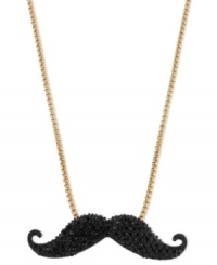 Hair apparent. Betsey Johnson gets a handlebar on things with this mustache pendant necklace. Crafted from gold-tone mixed metal and black glass crystal accents, this pendant takes a whimsical approach. Approximate length: 16 inches + 3-inch extender. Approximate drop: 5/8 inch. Hair apparent. Betsey Johnson gets a handlebar on things with this mustache pendant necklace. Crafted from gold-tone mixed metal and black glass crystal accents, this pendant takes a whimsical approach. Approximate length: 16 inches + 3-inch extender. Approximate drop: 5/8 inch.