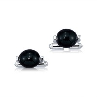 Men's Sterling Silver Round Black Onyx Bead Cufflinks Men's Sterling Silver Round Black Onyx Bead Cufflinks