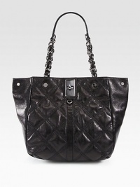 Reflective chain top handles transform this classic quilted leather tote with a hint of sheen. Double leather and chain top handles, 9½ dropTurn-lock closureOne inside zip pocketTwo inside open pocketsCotton lining12W X 12H X 5DImported Reflective chain top handles transform this classic quilted leather tote with a hint of sheen. Double leather and chain top handles, 9½ dropTurn-lock closureOne inside zip pocketTwo inside open pocketsCotton lining12W X 12H X 5DImported