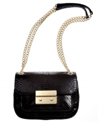 Sleek and chic, this python printed shoulder bag from MICHAEL Michael Kors flaunts an all-over sheen and gorgeous 18K gold detailing. Sleek and chic, this python printed shoulder bag from MICHAEL Michael Kors flaunts an all-over sheen and gorgeous 18K gold detailing.