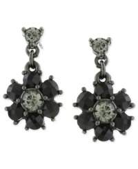 Flowers that bloom at night. These drop earrings from 2029 are designed in a floral silhouette with jet crystals for added elegance. Crafted in jet tone mixed metal. Approximate drop: 1/2 inch. Flowers that bloom at night. These drop earrings from 2029 are designed in a floral silhouette with jet crystals for added elegance. Crafted in jet tone mixed metal. Approximate drop: 1/2 inch.
