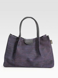 A slouchy carryall made of beautifully printed twill with feminine pleats and rich leather accents. Double leather top handles, 7 dropMagnetic snap leather flap closureOne inside zip pocketTwo inside open pocketsCotton lining17W X 11H X 3¾DImported A slouchy carryall made of beautifully printed twill with feminine pleats and rich leather accents. Double leather top handles, 7 dropMagnetic snap leather flap closureOne inside zip pocketTwo inside open pocketsCotton lining17W X 11H X 3¾DImported