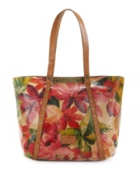 This Patricia Nash bag takes a modern shape and pairs it with antique detailing for a nostalgic, well-traveled appeal. Aged goldtone hardware and antique images decorate this unique design. This Patricia Nash bag takes a modern shape and pairs it with antique detailing for a nostalgic, well-traveled appeal. Aged goldtone hardware and antique images decorate this unique design.