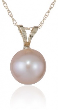 14k Yellow Gold AA 7.5x8mm Pink Freshwater Cultured Pearl Pendant Necklace, 18 14k Yellow Gold AA 7.5x8mm Pink Freshwater Cultured Pearl Pendant Necklace, 18