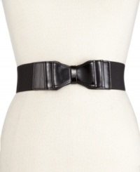 The gift that keeps on giving, this elastic stretch belt by Steve Madden features a faux-patent leather bow at the front. A nice finishing touch on your favorite weekend outfit. The gift that keeps on giving, this elastic stretch belt by Steve Madden features a faux-patent leather bow at the front. A nice finishing touch on your favorite weekend outfit.