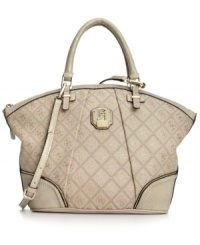 Graphic 4-G pattern and glam golden hardware lend a luxe look to this chic silhouette by GUESS that goes from deskside to dinner date in a wink. Its spacious interior is exquisitely organized with plenty of pockets and compartments, so your essentials stay safe and secure. Graphic 4-G pattern and glam golden hardware lend a luxe look to this chic silhouette by GUESS that goes from deskside to dinner date in a wink. Its spacious interior is exquisitely organized with plenty of pockets and compartments, so your essentials stay safe and secure.