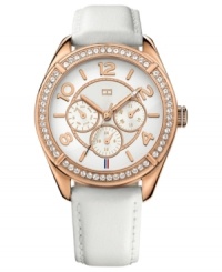 Rosy color and Swarovski sparkle create a lovely watch from Tommy Hilfiger. Rosy color and Swarovski sparkle create a lovely watch from Tommy Hilfiger.