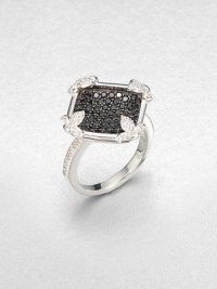 From the Soho Collection. Rich black spinel stones on a diamond shaped, sterling silver surface accented with brilliant white sapphire accents. Black spinelWhite sapphiresSterling silverWidth, about .8Imported